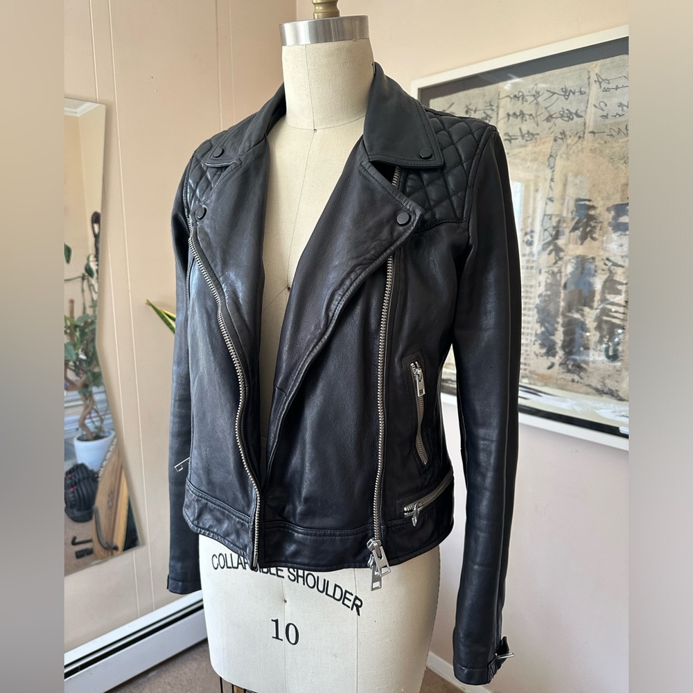 All Saints Leather CONROY Jacket: US 8  in “LIKE NEW CONDITION”.